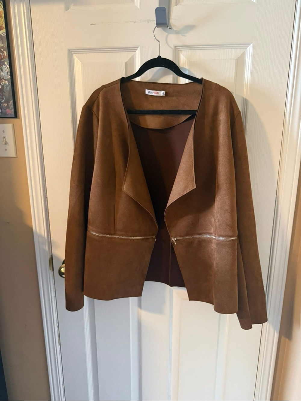 JustFab Brown Faux Suede Open Front Jacket – Size XXL